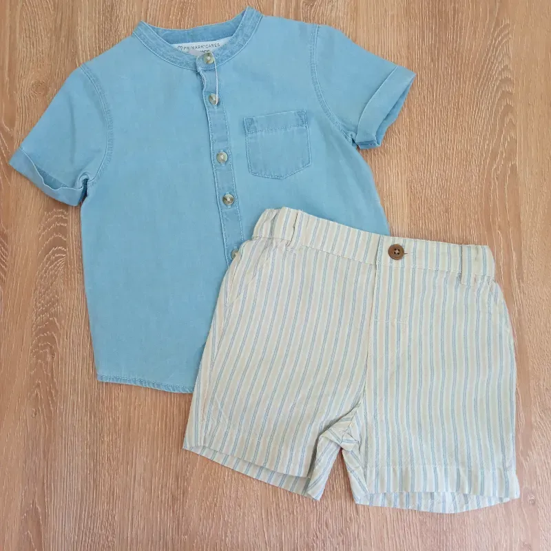Conjunto de camisa y short de rayas 
