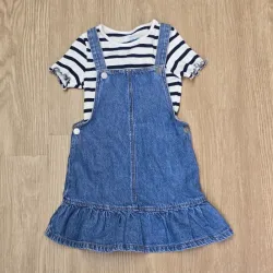 Conjunto de Overol de Saya con Pulover de rayas de Canalé