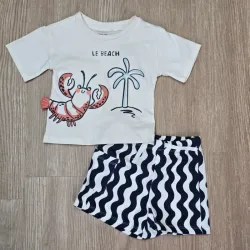 Conjunto de pulover de langosta y short de rayas con bolsillo