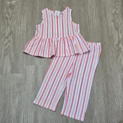 Conjunto de rayas de blusa con vuelos