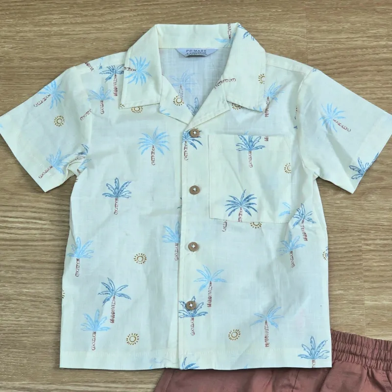 Conjunto veraniego de short y Camisa con Palmas