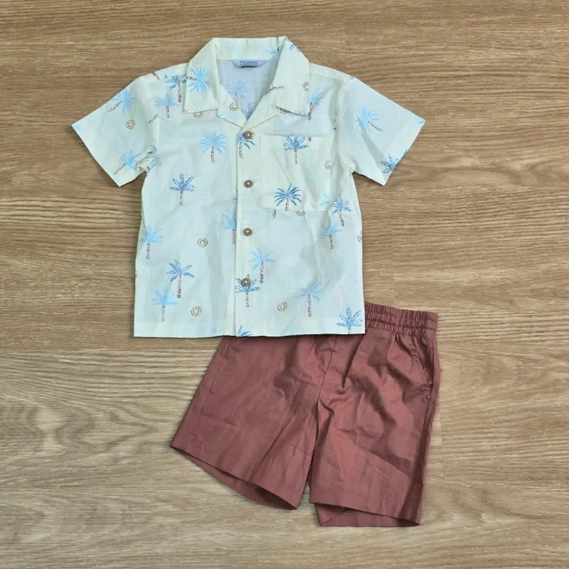 Conjunto veraniego de short y Camisa con Palmas