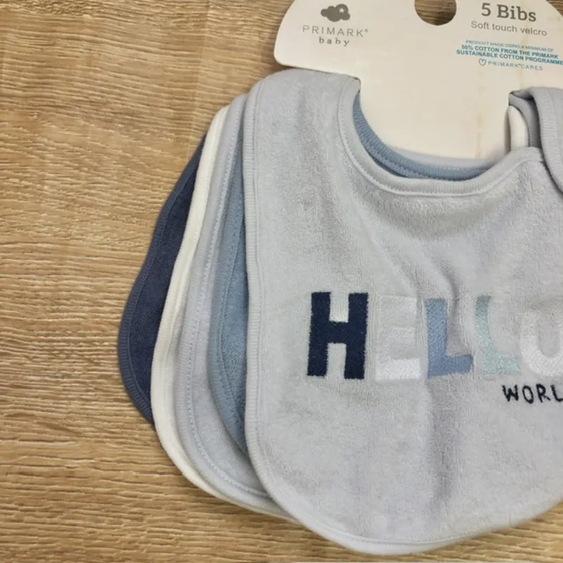 Pack de 5 baberos color azul y blanco 