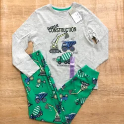 Pijama con grúas color gris y verde