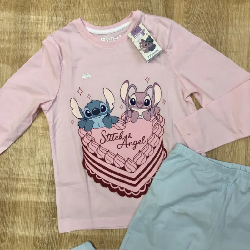 Pijama con Stitch y Ángel color rosado