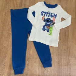 Pijama de Stitch color blanco y azul oscuro 