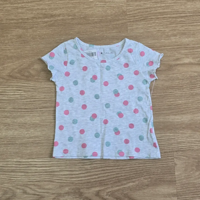 Pulover color gris con puntos rosa y verde