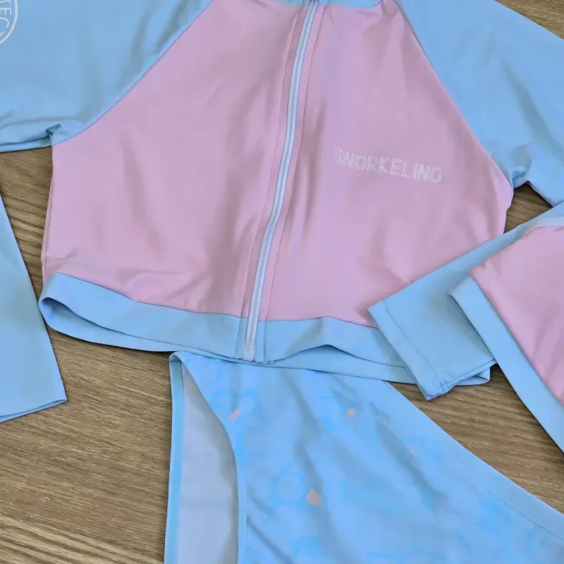 Set 3 piezas de traje de baño rosa y azul con mangas largas