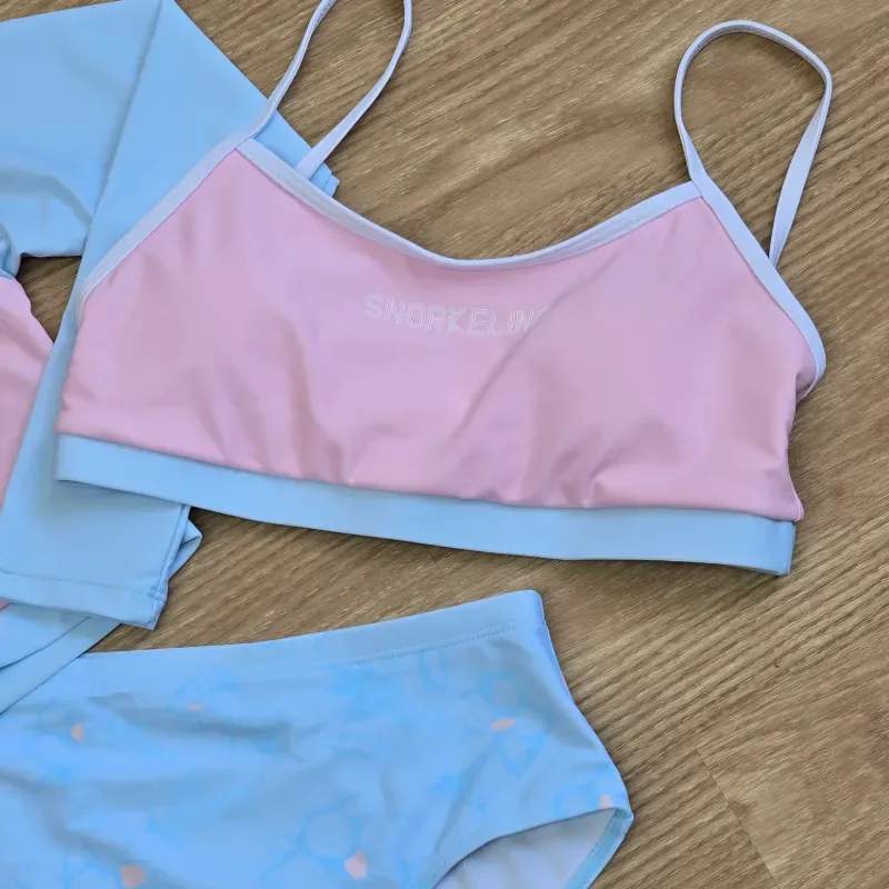 Set 3 piezas de traje de baño rosa y azul con mangas largas
