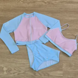Set 3 piezas de traje de baño rosa y azul con mangas largas