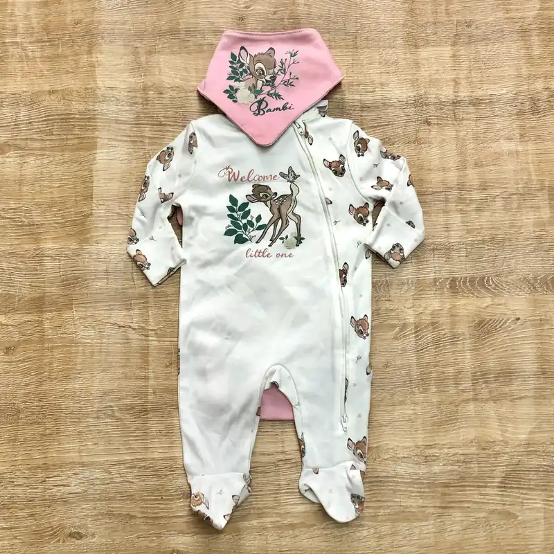 Set de 2 bodys con babero de Bambi color rosado