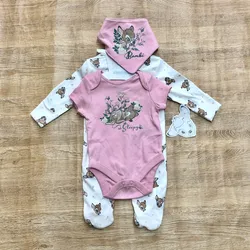 Set de 2 bodys con babero de Bambi color rosado