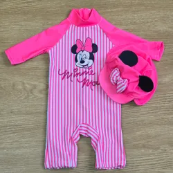 Set de truza enteriza y Gorra rosadas de rayas de Minnie