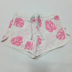 Short blanco con hojas rosadas
