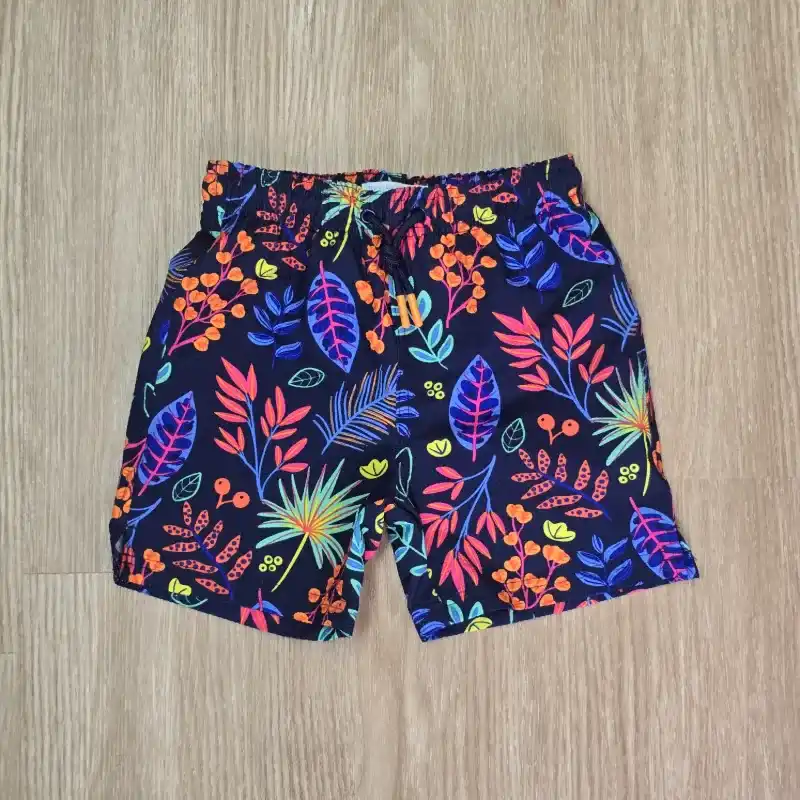 Short de Nailon color Azul con Flores