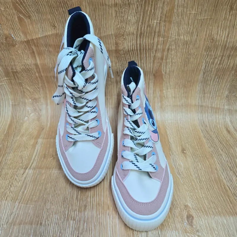 Tenis Bota Stitch Beige y Rosa