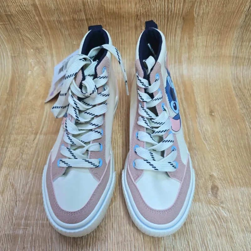 Tenis Bota Stitch Beige y Rosa