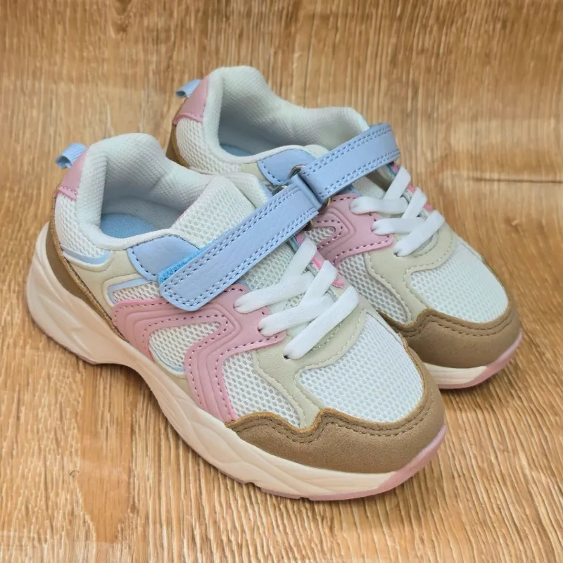 Tenis Deportivo Pegueta  blanco, azul y Carmelita.