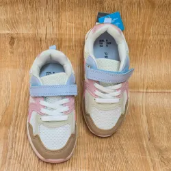 Tenis Deportivo Pegueta  blanco, azul y Carmelita.