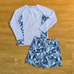 Traje Baño dos Piezas color blanco y azul