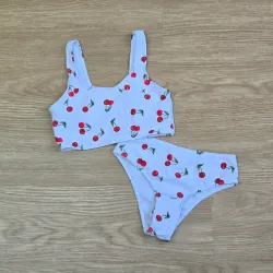Traje de Baño Bikini blanco con cerezas