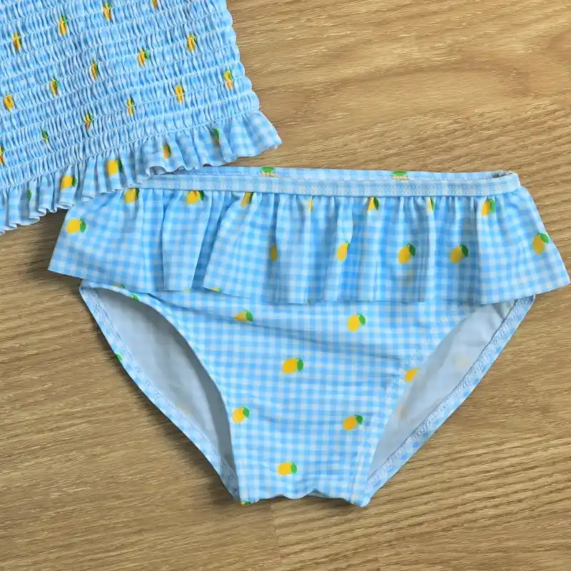 Traje de Baño de Bikini color azul con cuadros y limones