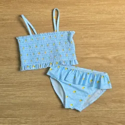 Traje de Baño de Bikini color azul con cuadros y limones
