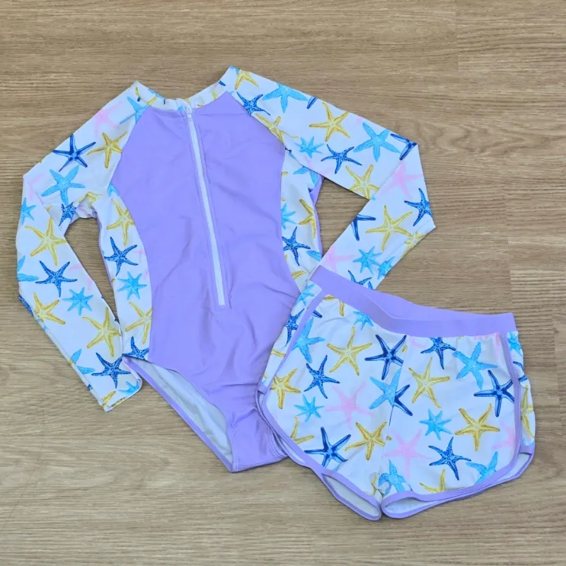 Traje de Baño de Mangas largas con Short color morado