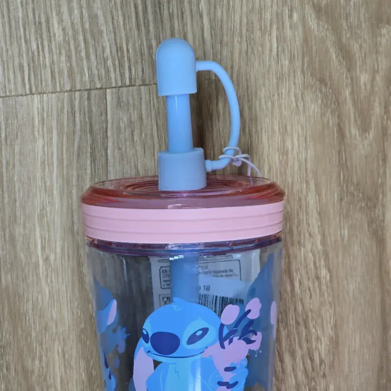 Vaso de Stich y Angel color rosado