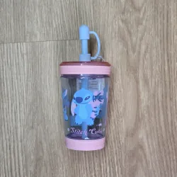 Vaso de Stich y Angel color rosado