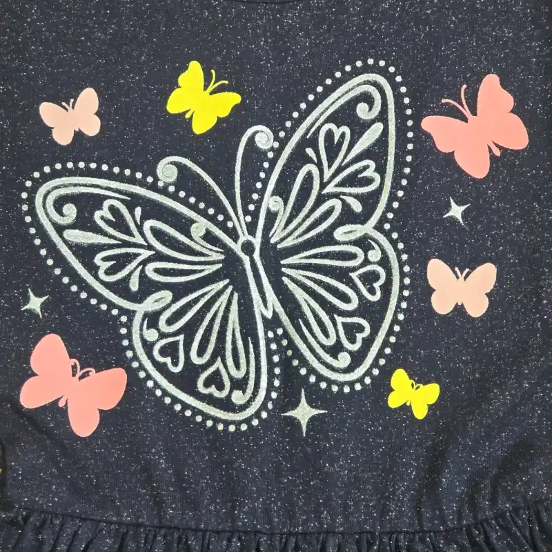 Vestido azul prucia de brillos con mariposa