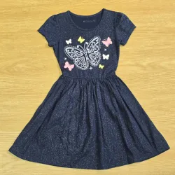 Vestido azul prucia de brillos con mariposa