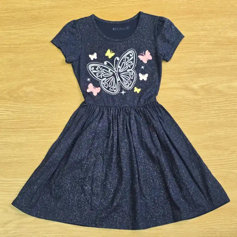 Vestido azul prucia de brillos con mariposa