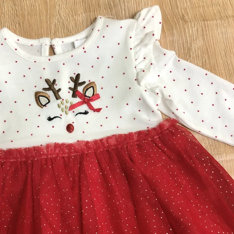 Vestido blanco y rojo con brillo