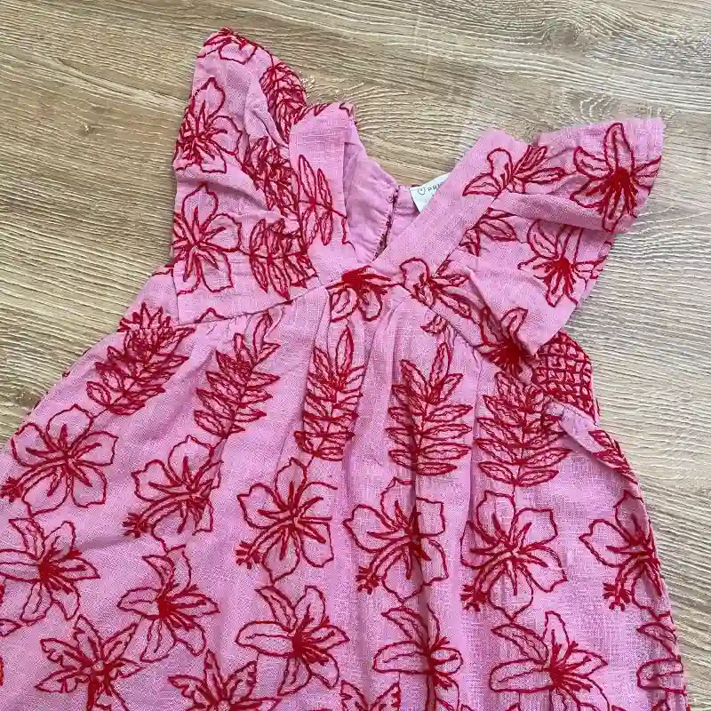 Vestido color rosado con bordados rojos