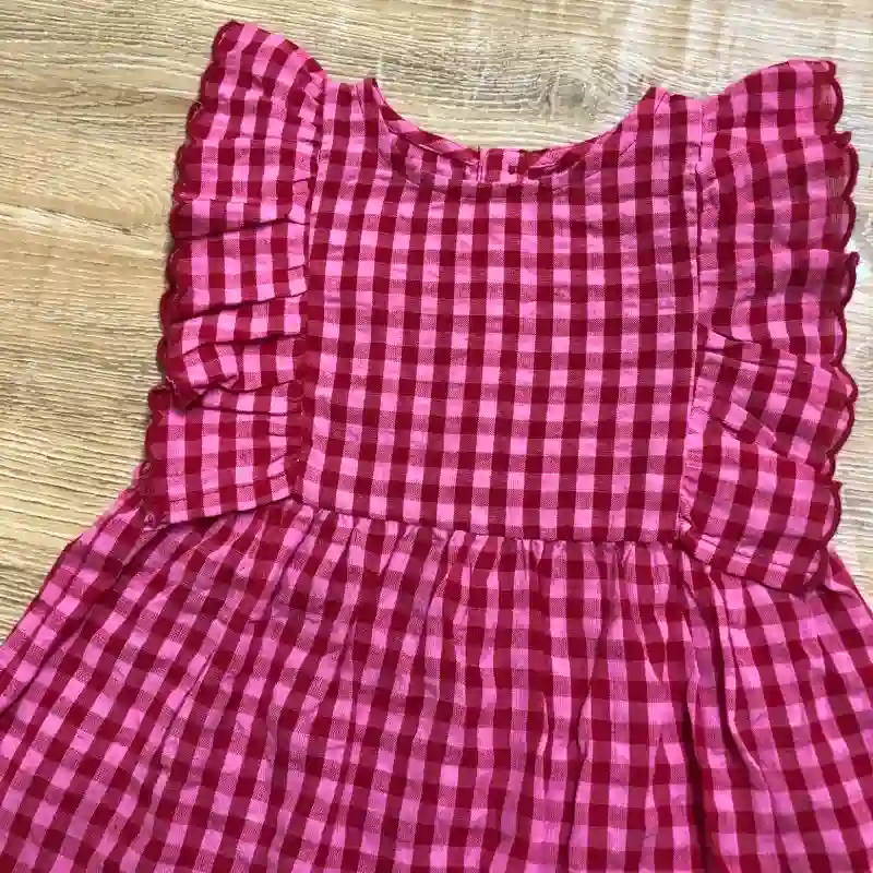 Vestido de cuadros color rojo y rosado 