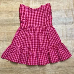 Vestido de cuadros color rojo y rosado 