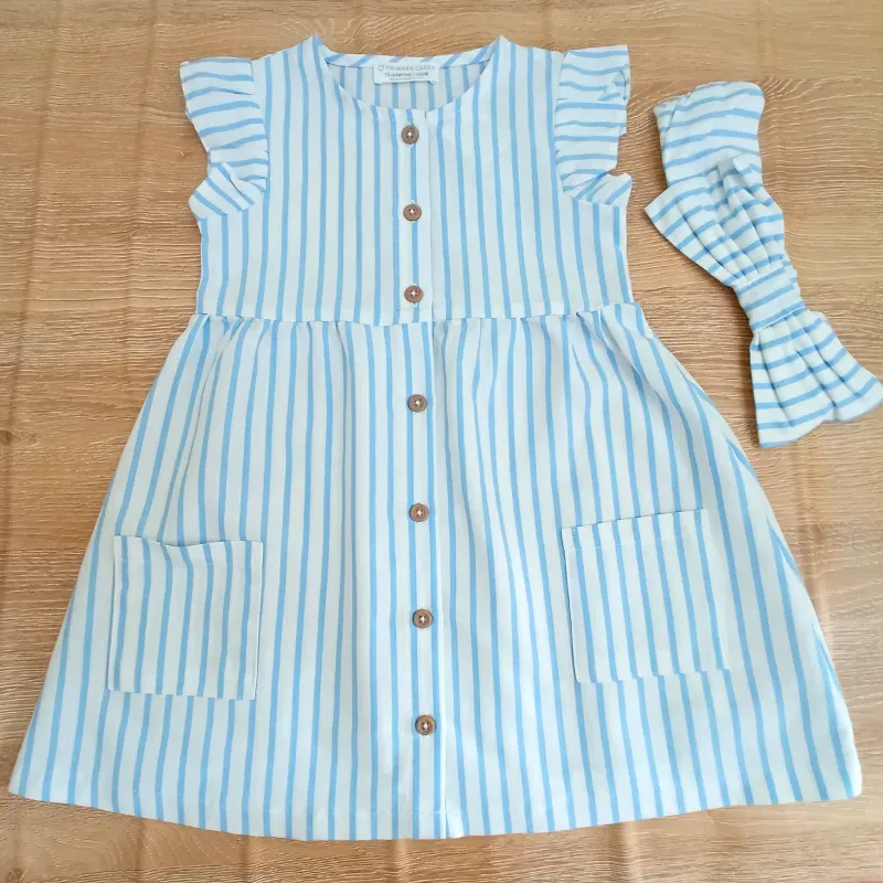 Vestido de rayas con lazo y bolsillos 