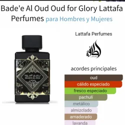 Lattafa Oud for Glory de uso. Liquido al 90%, sin caja