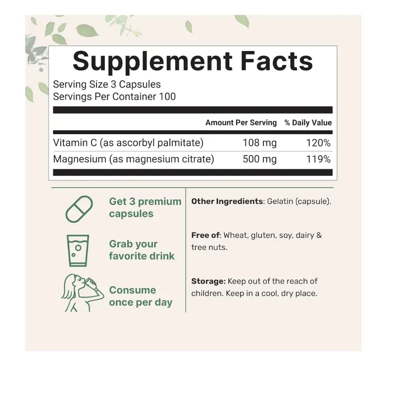 𝐂𝐢𝐭𝐫𝐚𝐭𝐨 𝐝𝐞 𝐌𝐚𝐠𝐧𝐞𝐬𝐢𝐨 de 300 Tabletas de 500mg + Vitamina C 