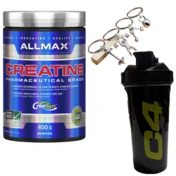 Creatina AllMax 80 Servicios+Shaker C4 750ml+LLavero de GYm 