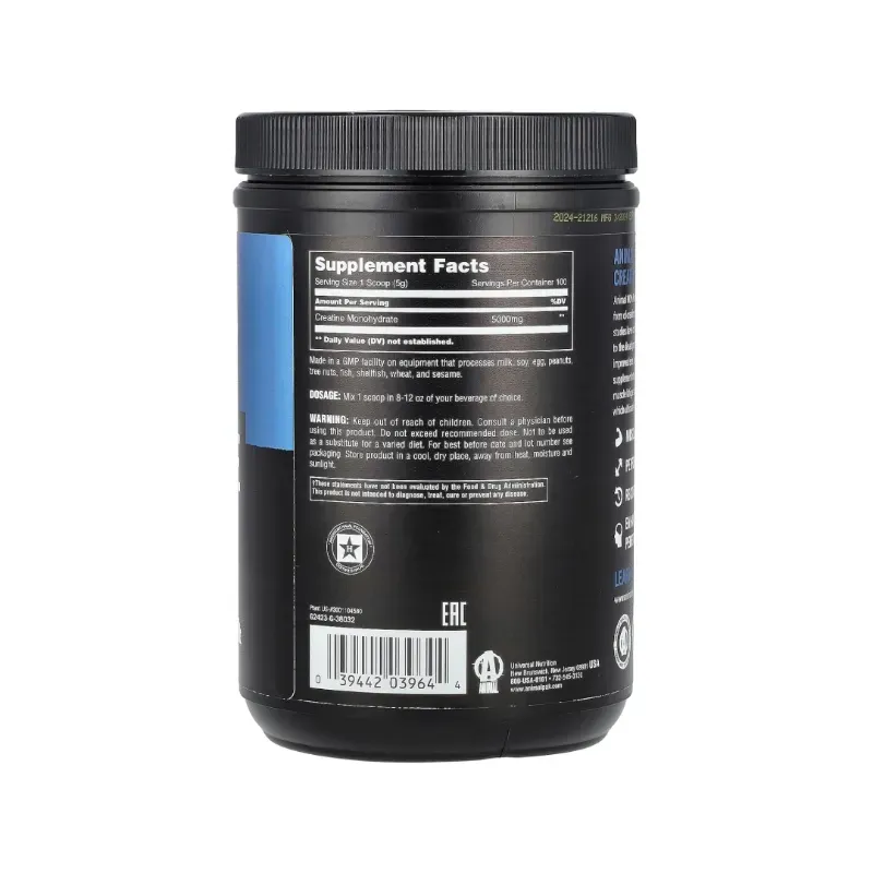 Creatina Marca Animal , Monohydratada Ultra Pura 100%, 100 Servicios