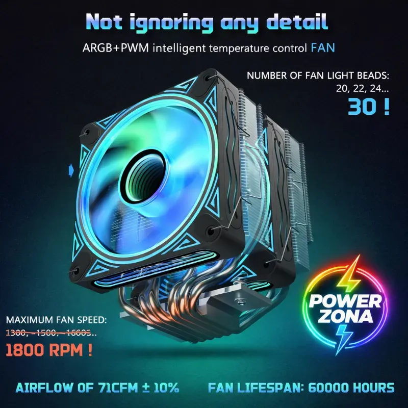 Fan y Disipador UTLGAMENG ARGB CPU 6 Heat Pipes, Doble Fan 120mm