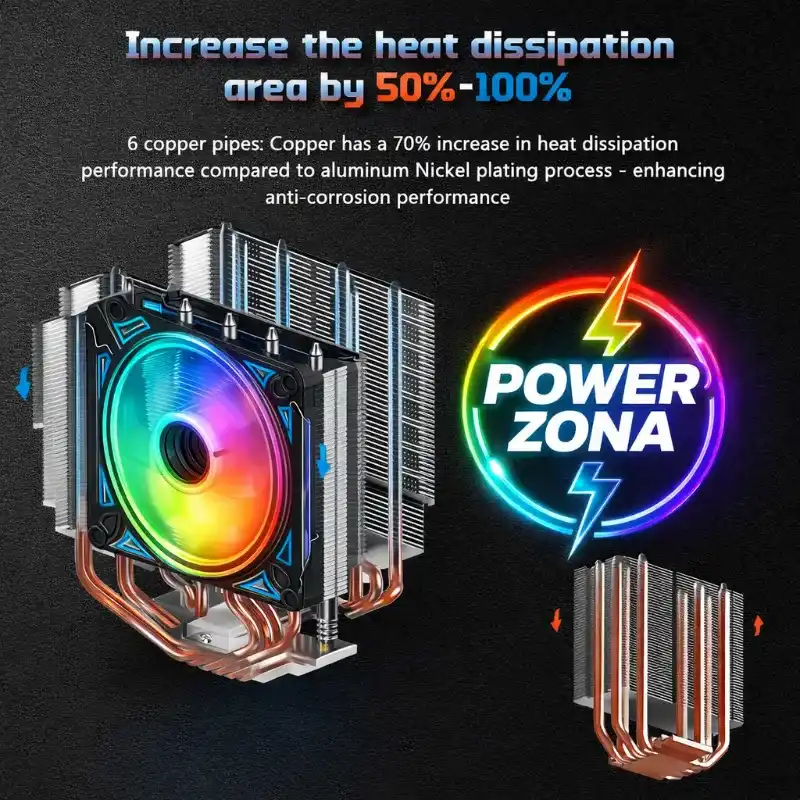Fan y Disipador UTLGAMENG ARGB CPU 6 Heat Pipes, Doble Fan 120mm
