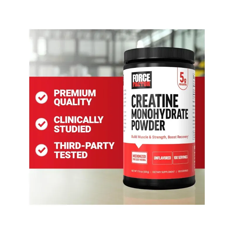 Force Factor Creatina Monohydratada Micronizada 500 g, 100 Servicios