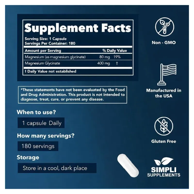 Glycenato de Magnesio 180 Tab 400mg per Serving – High Absorption