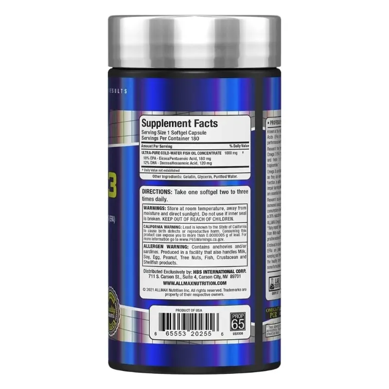 Omega 3-180 Softgels ALLMAX Aceite de Pescado Concentrado - 180 Servings