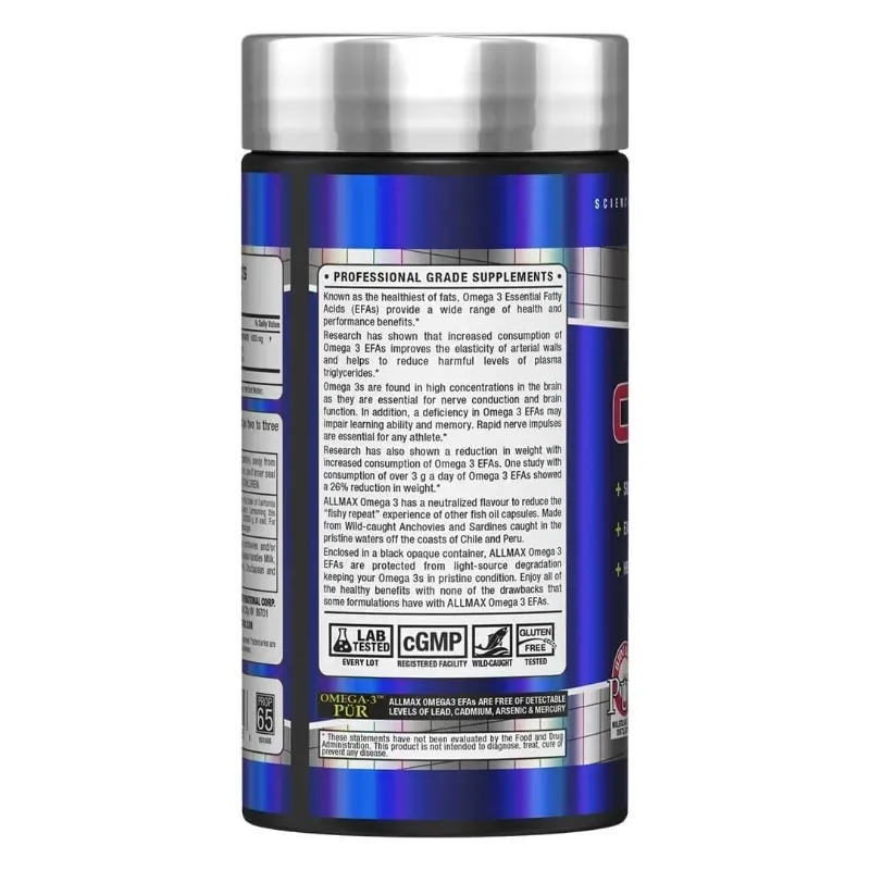 Omega 3-180 Softgels ALLMAX Aceite de Pescado Concentrado - 180 Servings