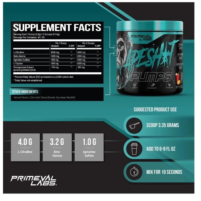 Pre entreno Apeshit para hombres y mujeres | Sin cafeína 40 Servicios