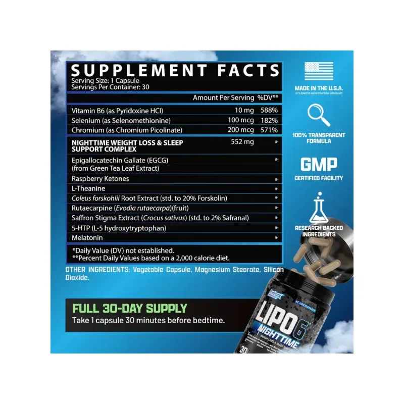 Quemador Nutrex Lipo-6 Nighttime, 30 Capsules 30 Servicios
